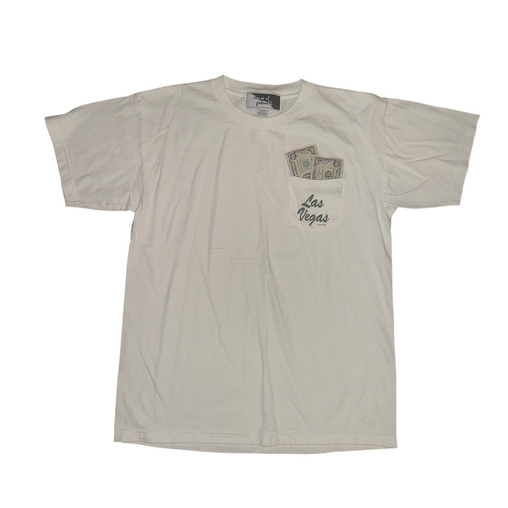 House of Gabrielle Las Vegas Pocket T-Shirt White Cotton Mens Large Made in USA